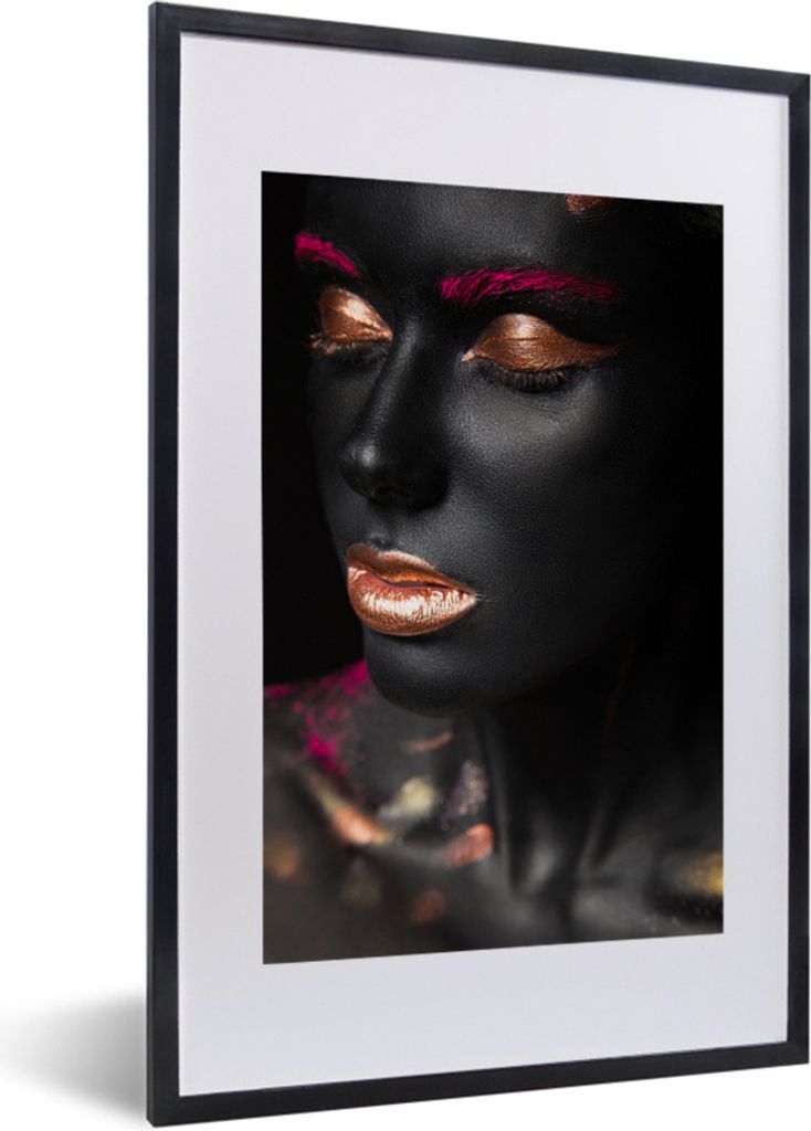 MuchoWow® Gerahmtes Poster Frau - Make-up - Rosa - Kupfer Produktbild 