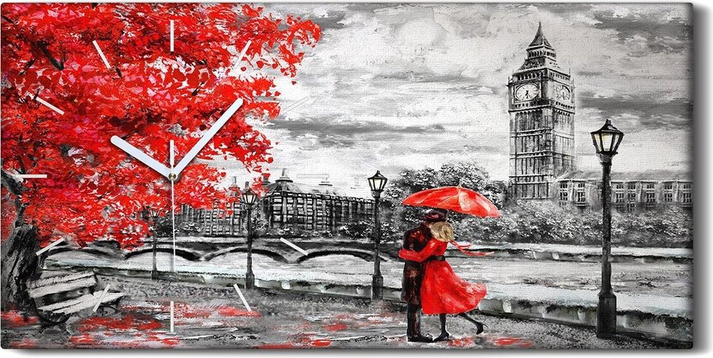 Wandkunst Leinwand Bild Uhr Geräuschlos 60x30 Abstrakte Kunst London Paar - weiße Hände
