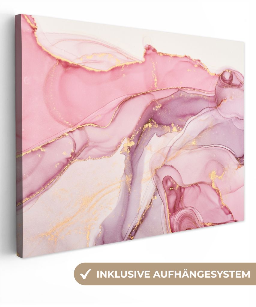 MuchoWow - Leinwandbilder - Gold - Marmor - Rosa, Wandbild, Wanddeko Bilder Wohnzimmer, 80x60 cm
