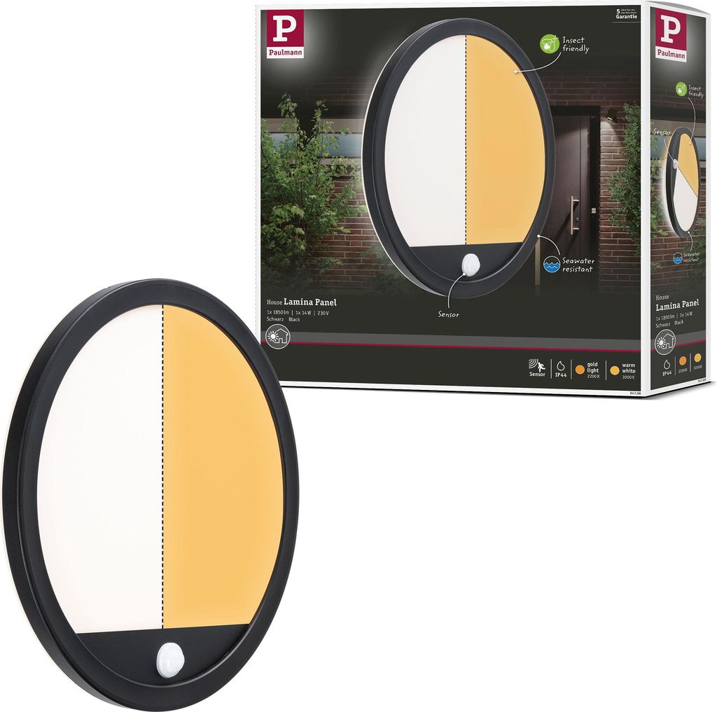 Paulmann LED Außenpanel Lamina Dämmerungsgesteuerter Bewegungsmelder (IR) insektenfreundlich