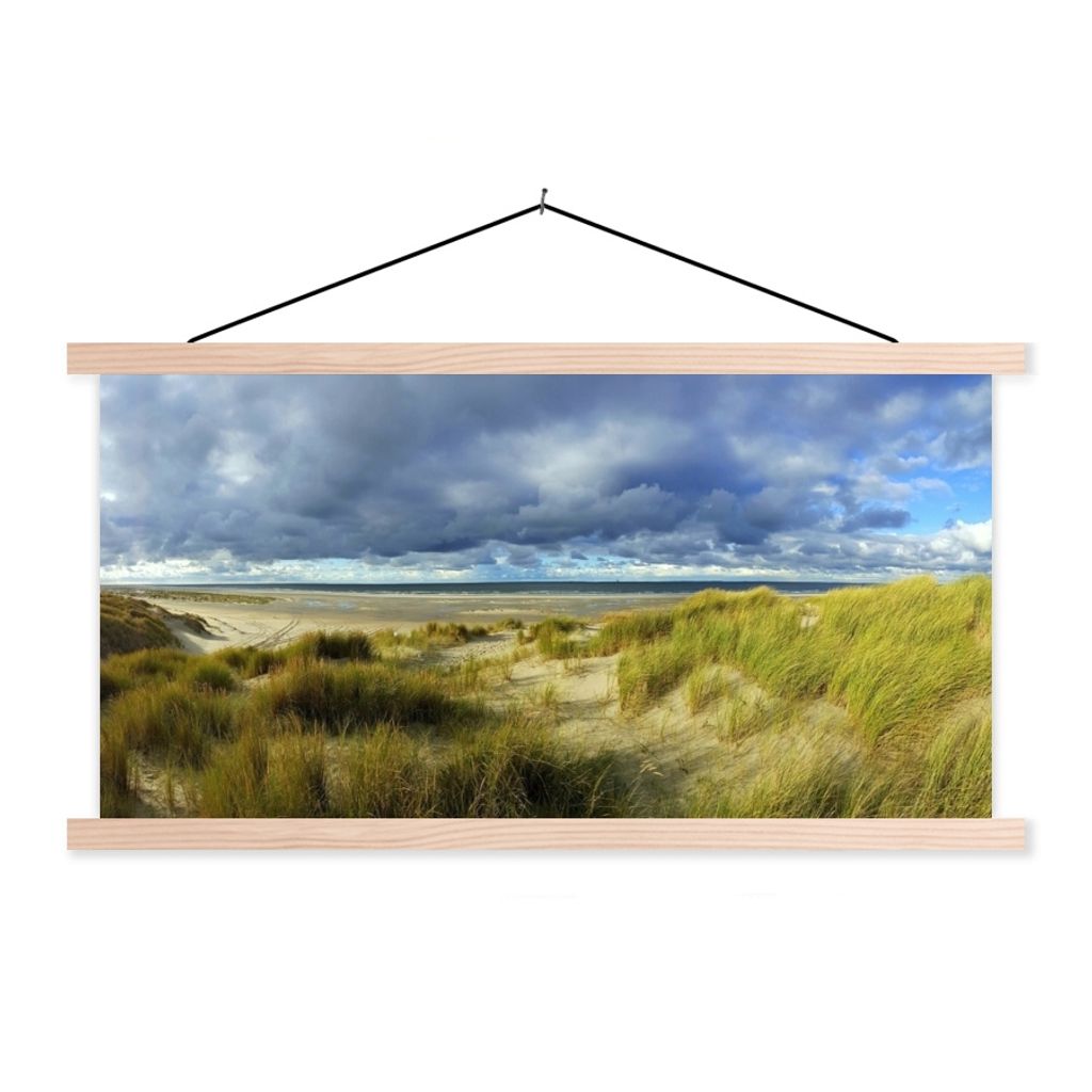MuchoWow Textilposter Nordsee - Vlieland - Dünen 120x60 cm mit holzfarbenen Rahmen - Klemmleiste