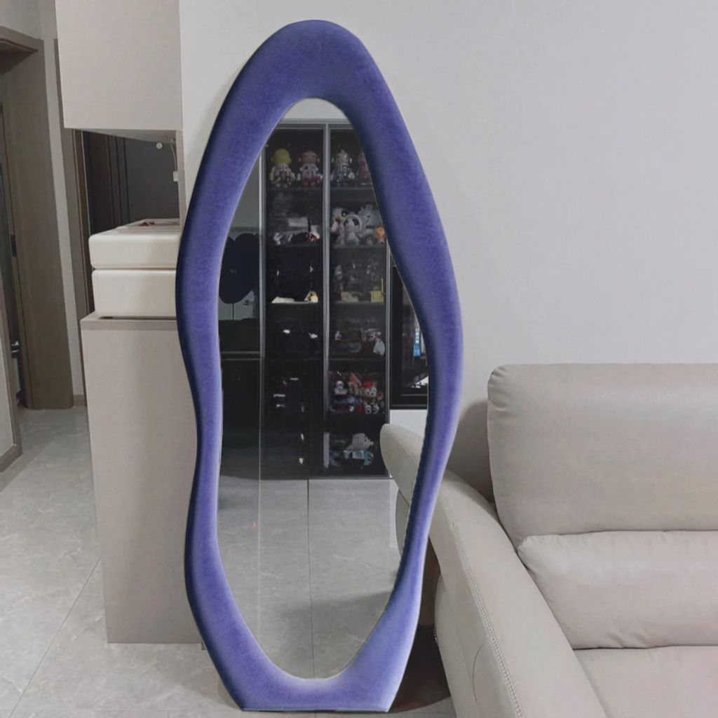 Ganzkörperspiegel mit Polsterrahmen – Moderner, Freistehender Spiegel fürs Schlafzimmer, Wohnzimmer & Flur – Standspiegel 180 x 75 cm in Blau