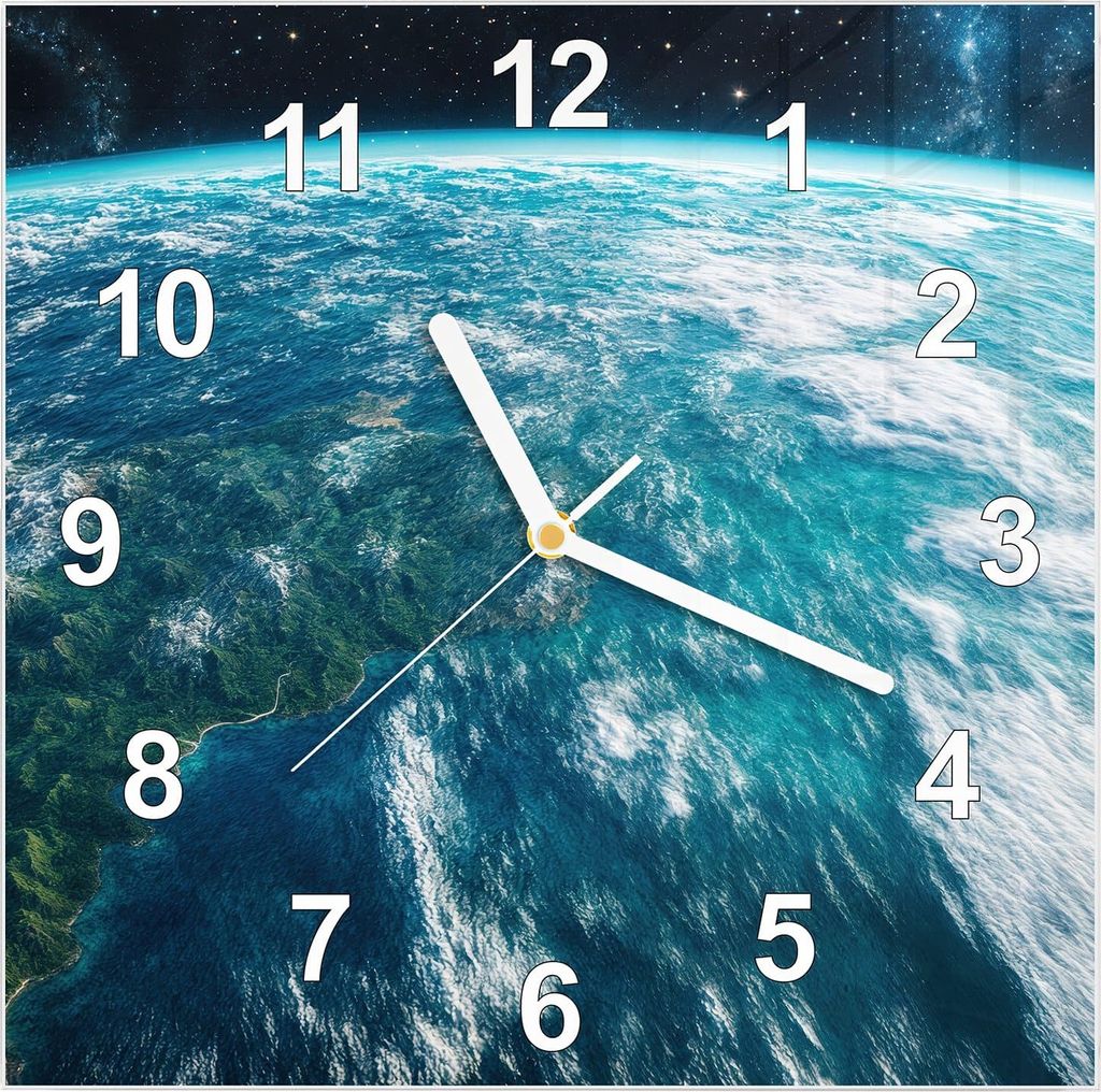 Wanduhr aus Glas mit Motiv Wunderschöne Erde- 30 x 30 cm - inkl. Aufhängesystem