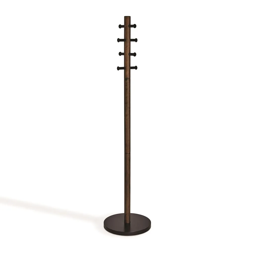 Porte-manteau sur pied gain de place pour entrée étroite bois marron
