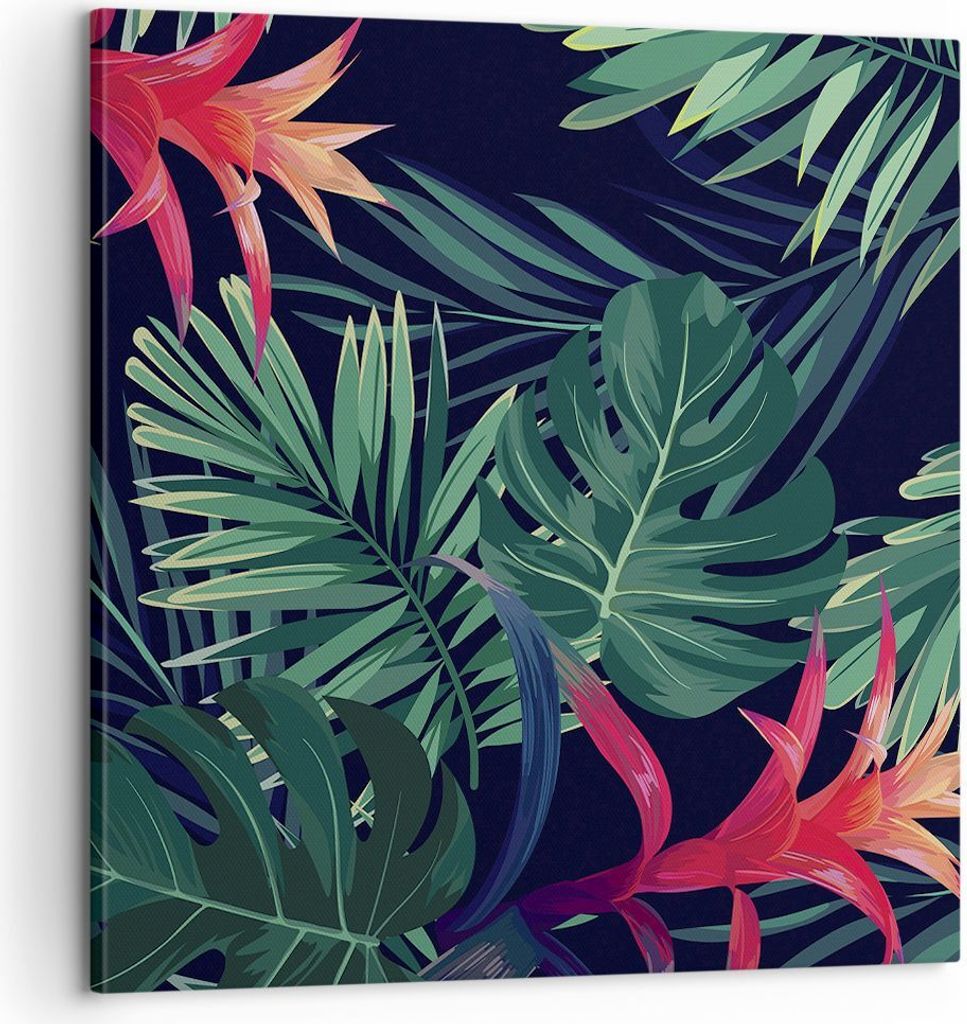 Bild auf Leinwand - Leinwandbild - Einteilig - Exotisch Blumen Blätter - 60x60cm - Wand Bild - Wanddeko - Wandbilder - Leinwanddruck - Bilder - Wa...