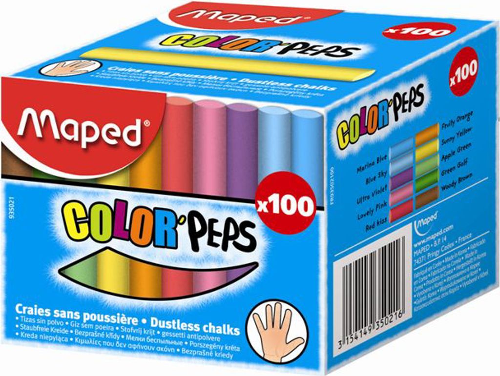 Mapované křídy na tabuli COLOR'PEPS kulaté různé barvy 100 Obrázek produktu