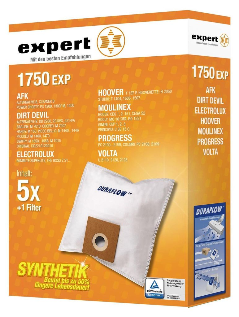 Expert 1750 EXP, Staubbeutel, Beige, Weiß, Synthetisch, 5 Produktbild 