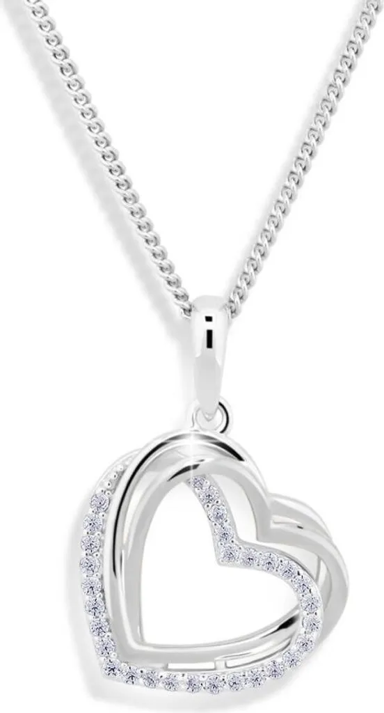 Pendentif coeur zirconium M43059 éclat brillant et chaîne fine argentée
