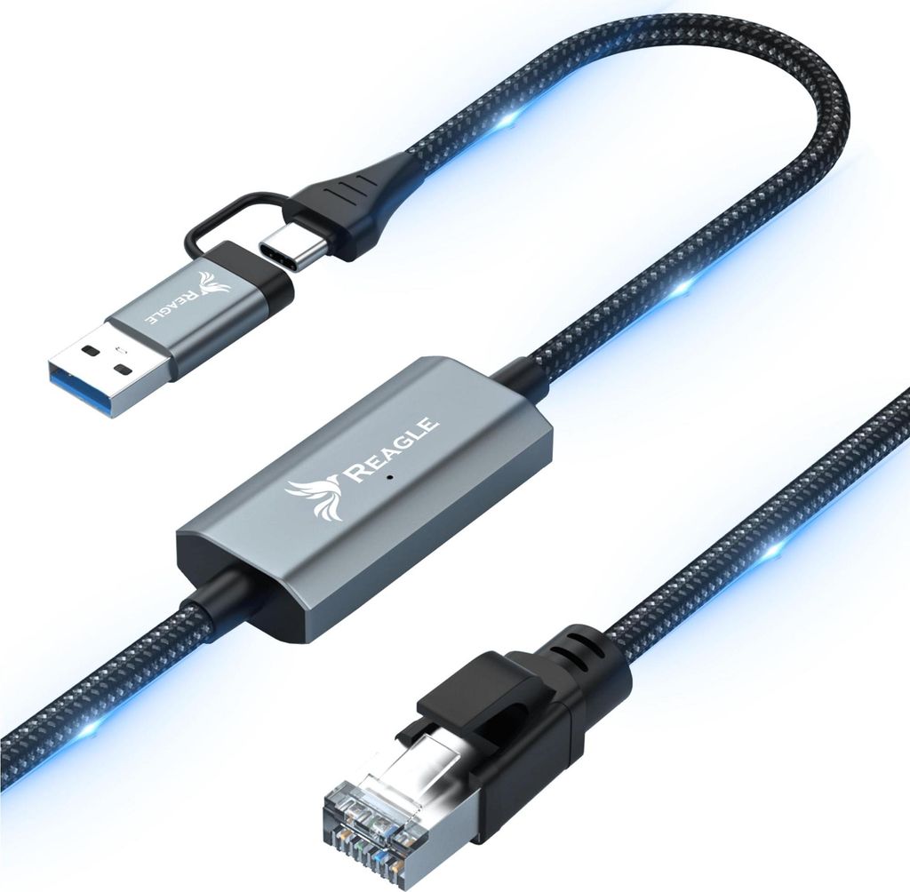 NETZWERKKABEL 2M ETHERNET 2W1 USB-C USB-A ZU LAN KABEL RJ45 2.5 Gbps