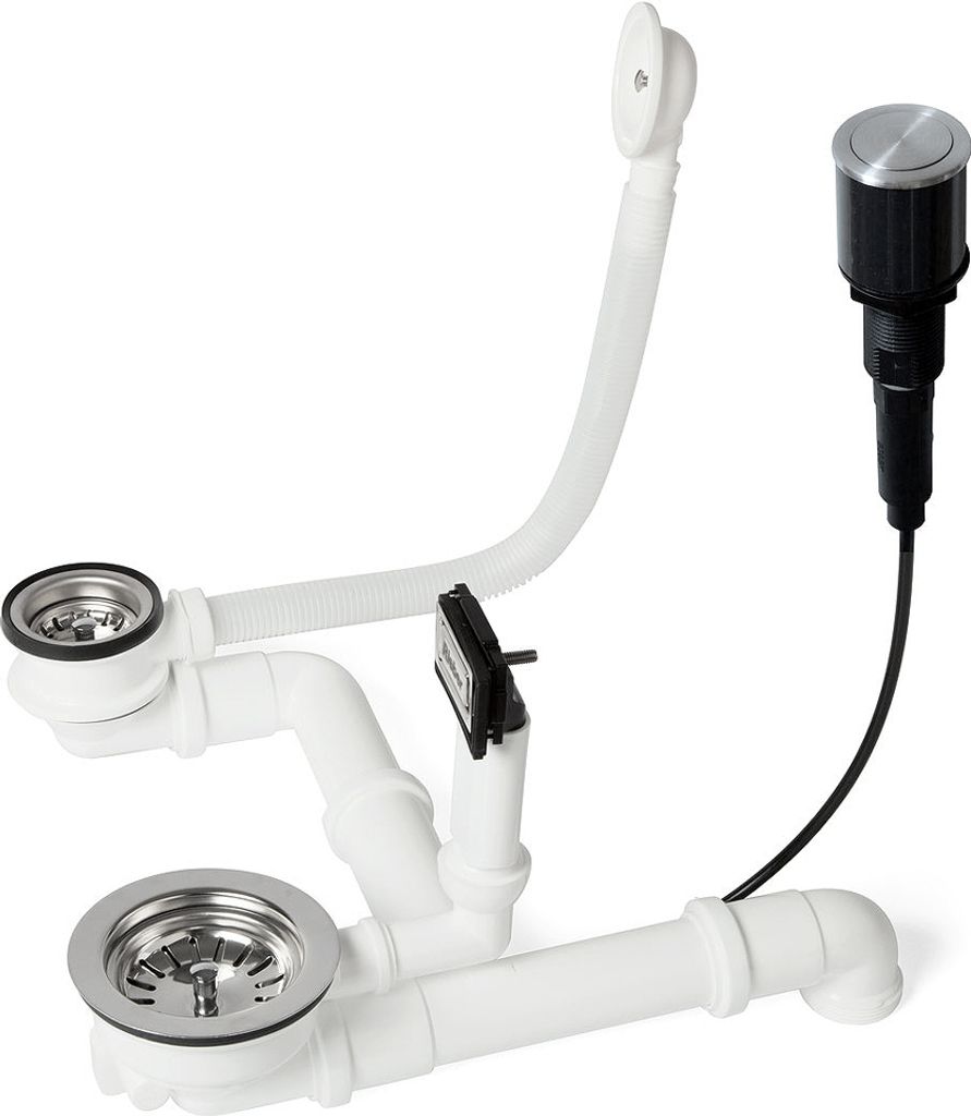 RIEBER Ab- u. Überlaufgarnitur 72100243 für Waterstation cubic 980 mit Druckknopf / Spülenzubehör / Ablaufgarnitur