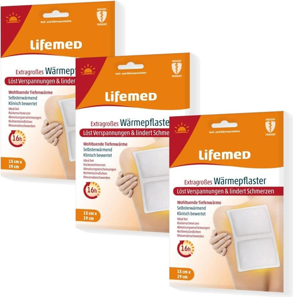 3x Lifemed Wärmepflaster extragroß 19 cm x 13 cm