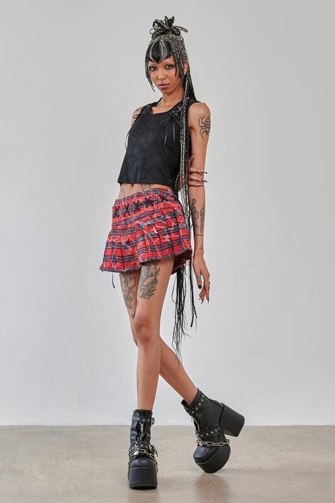 Banned Alternative Kurzer Rock Damen RIOT PLEATS MINI SKIRT rot S