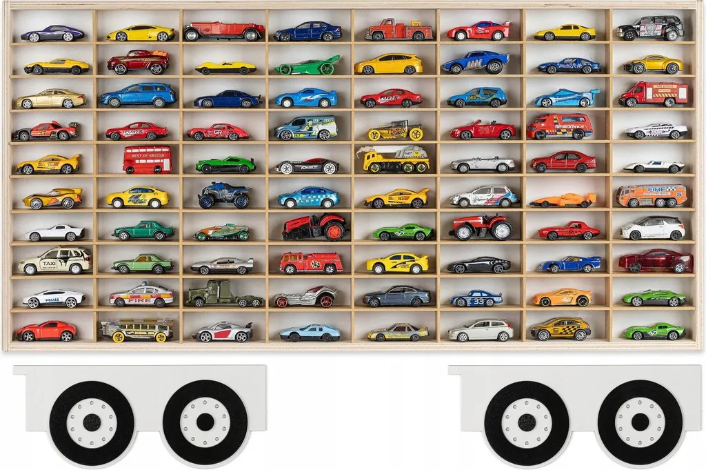 Étagère de Rangement 80 Cases en Bois pour Collectionneurs Hot Wheels