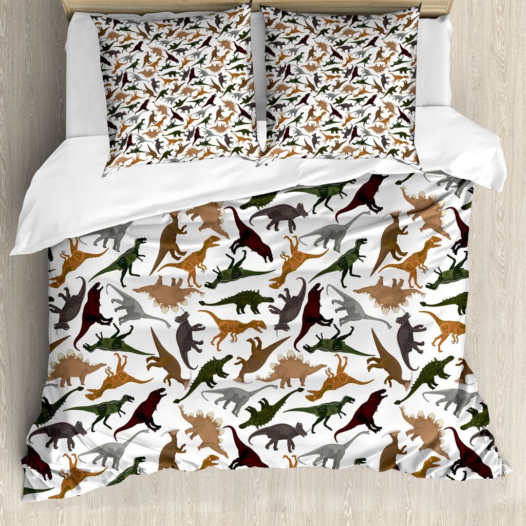 ABAKUHAUS Jurassic Bettbezug, Wildes Enormes Museum, Milbensicher Allergiker geeignet mit Kissenbezügen, 155 cm x 220 cm - 80 x 80 cm, Dark Orange...