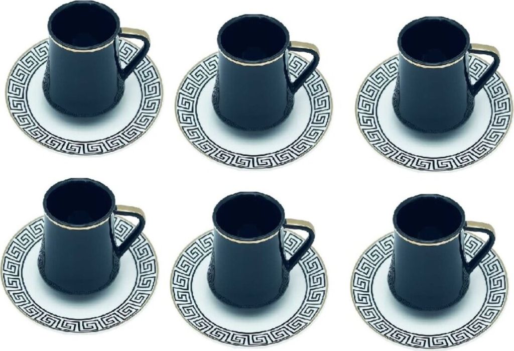 12-tlg. Kaffeeservice, Kaffee- und Mokkatassen mit Unterteller aus Porzellan Schwarz 190 ml