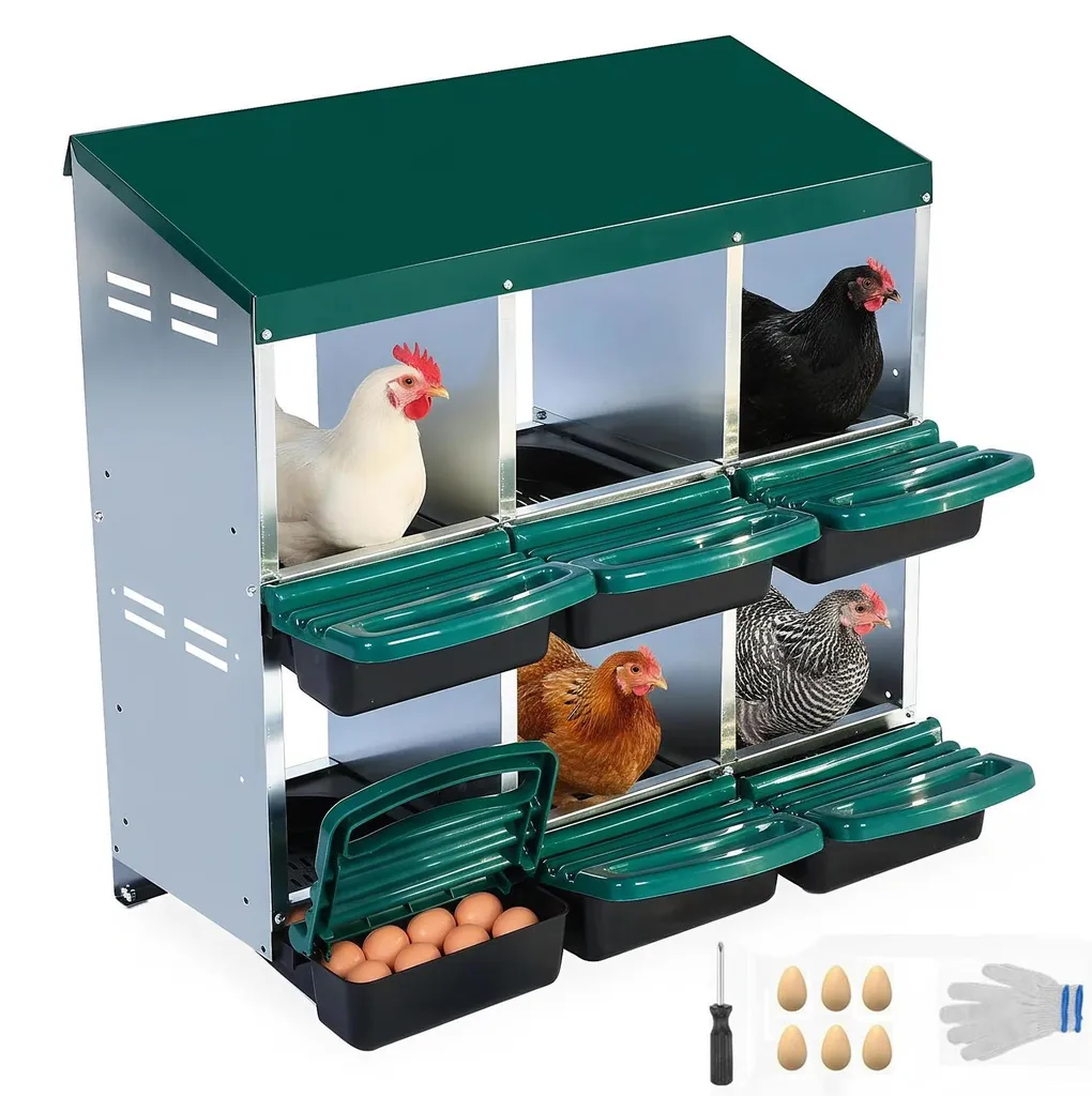 Pondoir Automatique 6 Poules en Métal Noir avec Récupérateur d'Œufs