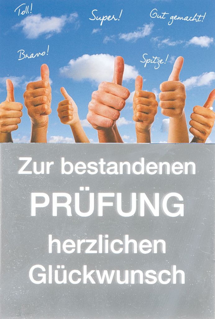 Prüfung - Glückwunschkarte im Format 11,5 x 17 cm mit Produktbild 