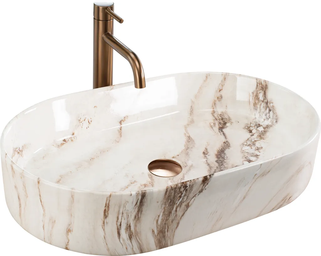 Lavabo Bagno Rea Nadia 60 Marrone - Design Ovale Contemporaneo