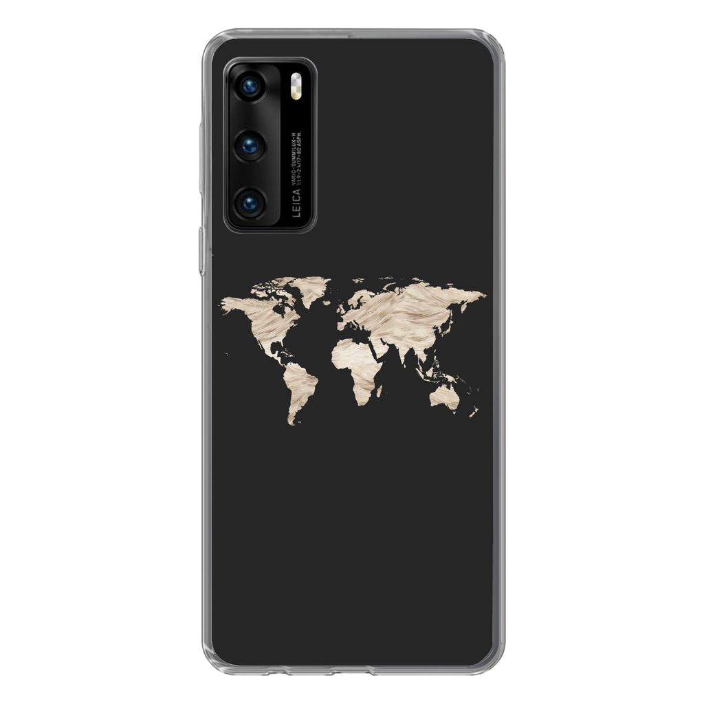 MuchoWow Handyhülle Schutzhülle Hülle für Huawei P40 Weltkarte - Heu - Braun Silikon Softcase Handy Hülle - Handytasche