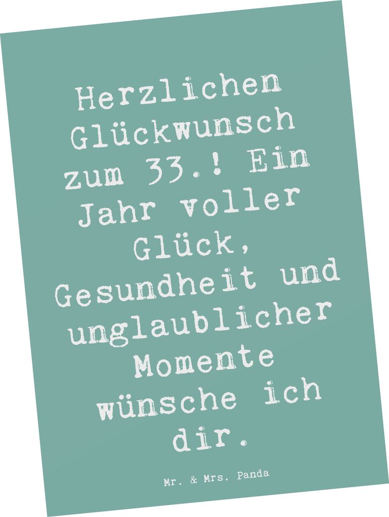 Mr. & Mrs. Panda Postkarte Spruch 33. Geburtstag Wünsche - Meeresbrise - Geschenk, Grußkarte, Geburtstagskarte, wunderbare Erlebnisse, Postkarten...