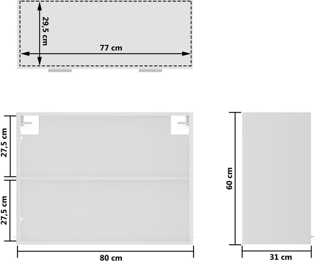 vidaXL Wisząca szklana szafka biała 80x31x60 cm materiał Zdjęcie produktu 8