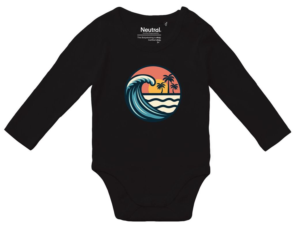 Huuraa Baby Body Beach Strand Welle 74 Black Baumwolle Fairtrade Langarmbody Geschenkidee