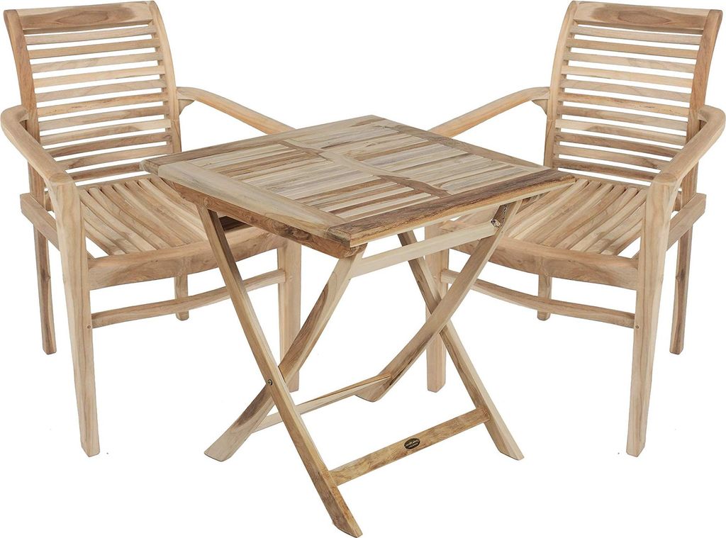 Balkonmöbel-Set LINNEA 3-tlg. - Teak, Teakbraun | Gartenmöbel-Set Gartengarnitur Garten-Sitzgruppe Essgruppe Balkon-Set mit Stühlen B und Tisch