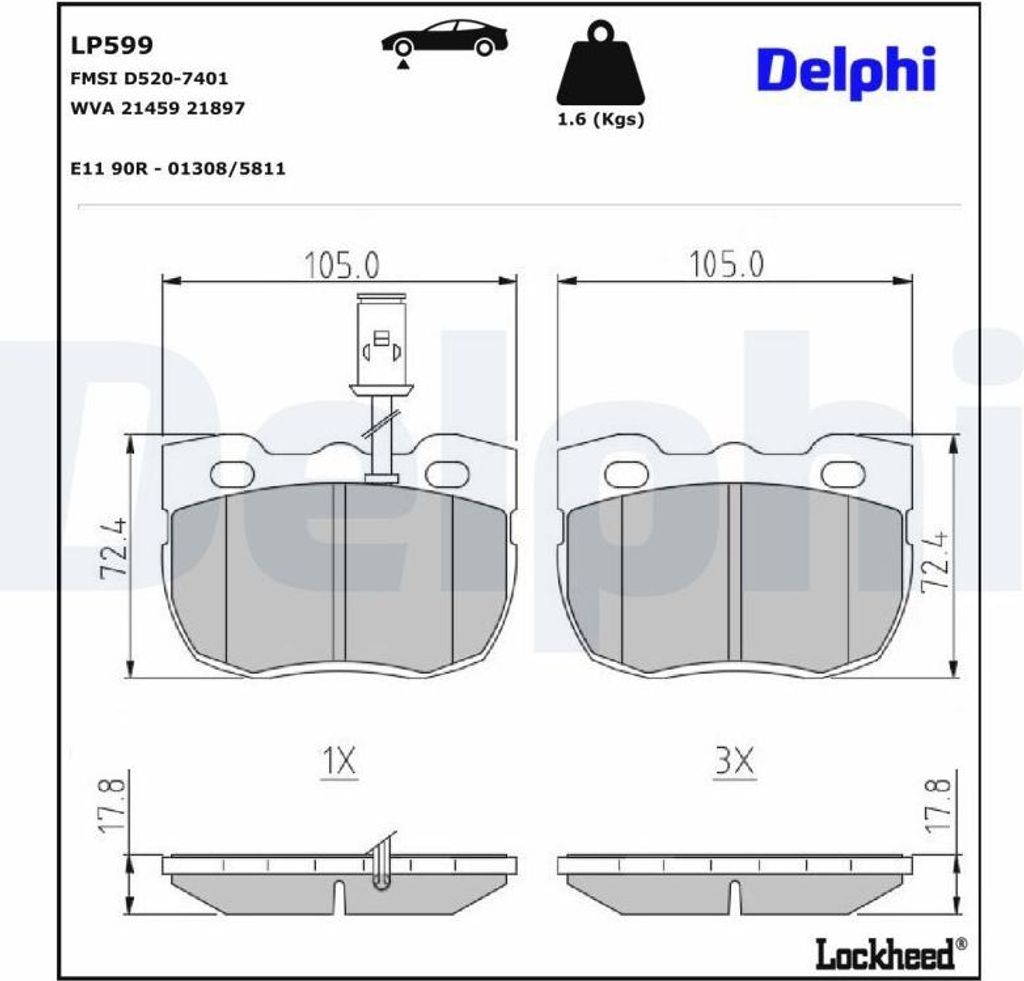 DELPHI Bremsbeläge Satz Vorne Bremsklötze für LAND ROVER Defender SUV (L316) LP599