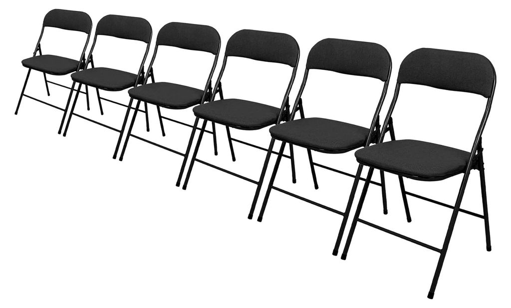 6er Set Klappstühle aus Metall mit schwarzem Stoffbezug - Leicht tragbar für Innen und Außen, Küche, Büro, Garten