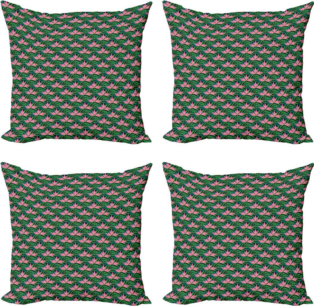 ABAKUHAUS Beschwingt Kissenbezug Set (4 Stück), Tropical Monstera Blumen, Moderner Doppelseitiger Digitaldruck, 50 cm x 50 cm, Farn-Grün und Hell...