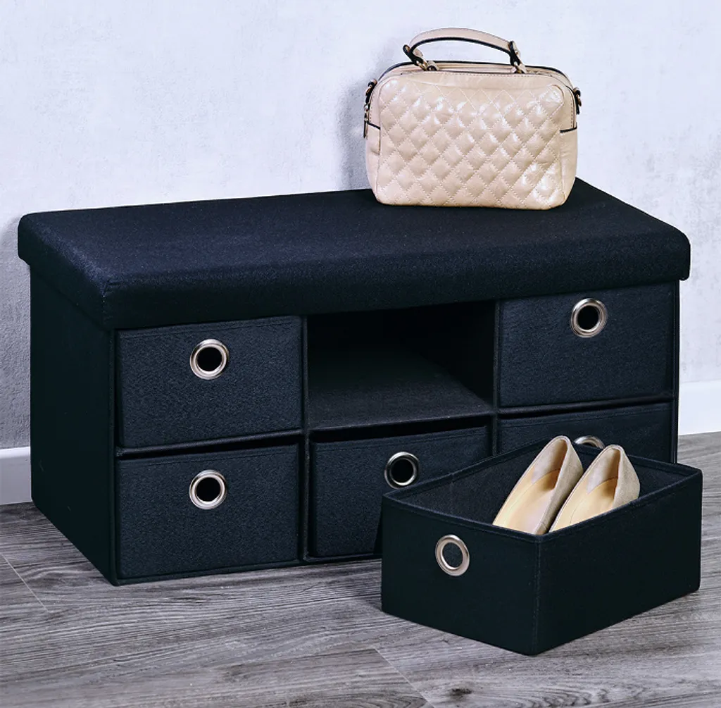 Commode Basse 6 Compartiments Rembourrée Noir Design Moderne Kesper - 3
