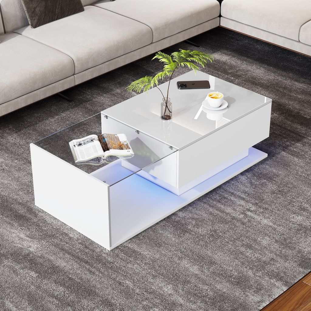 okwish Couchtisch Rechteckig, LED-Hochglanz Beistelltisch Produktbild 