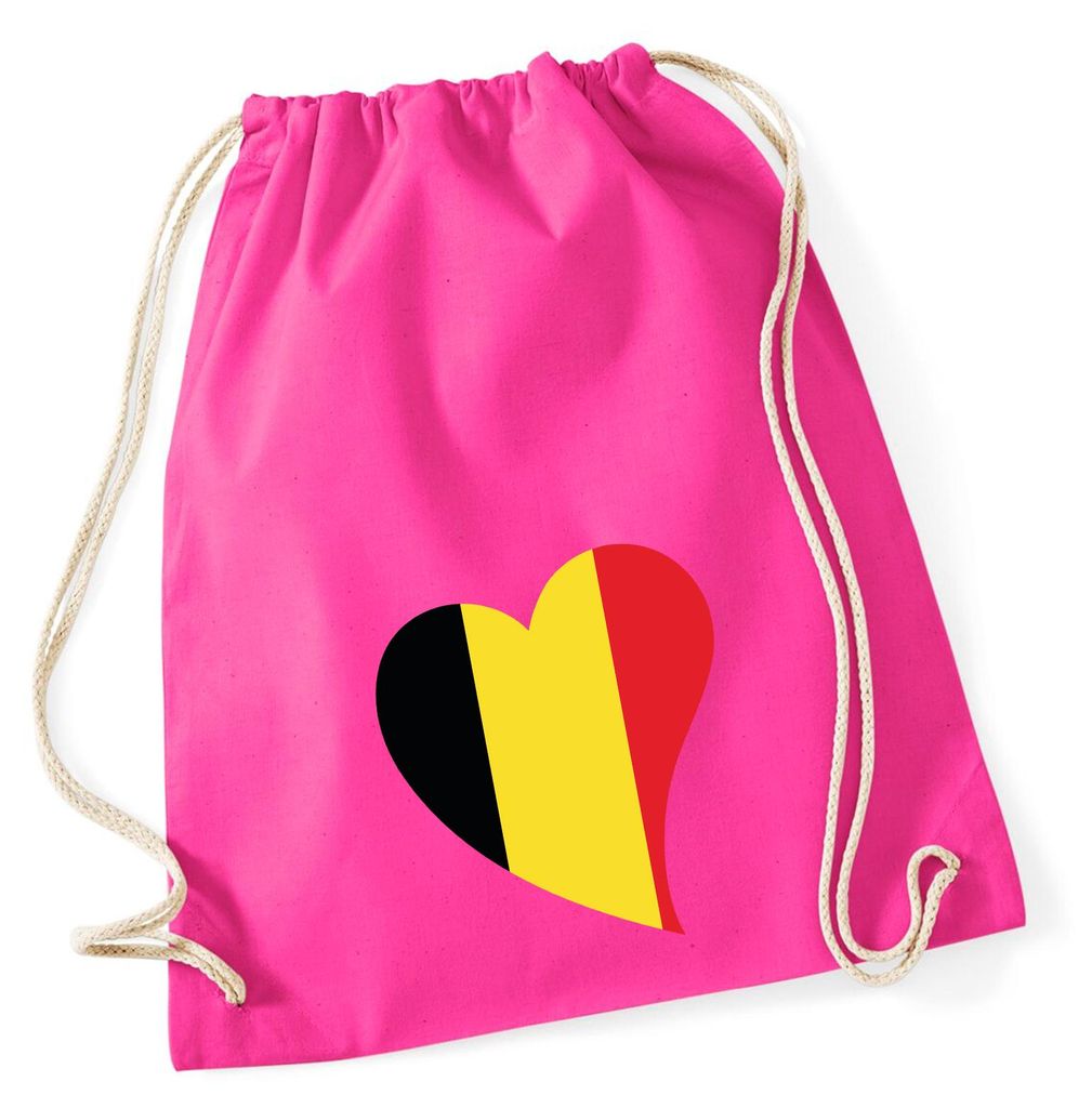 Huuraa Turnbeutel Belgien Flagge Herz 12 Liter Fuchsia Baumwolle Rucksack Geschenkidee
