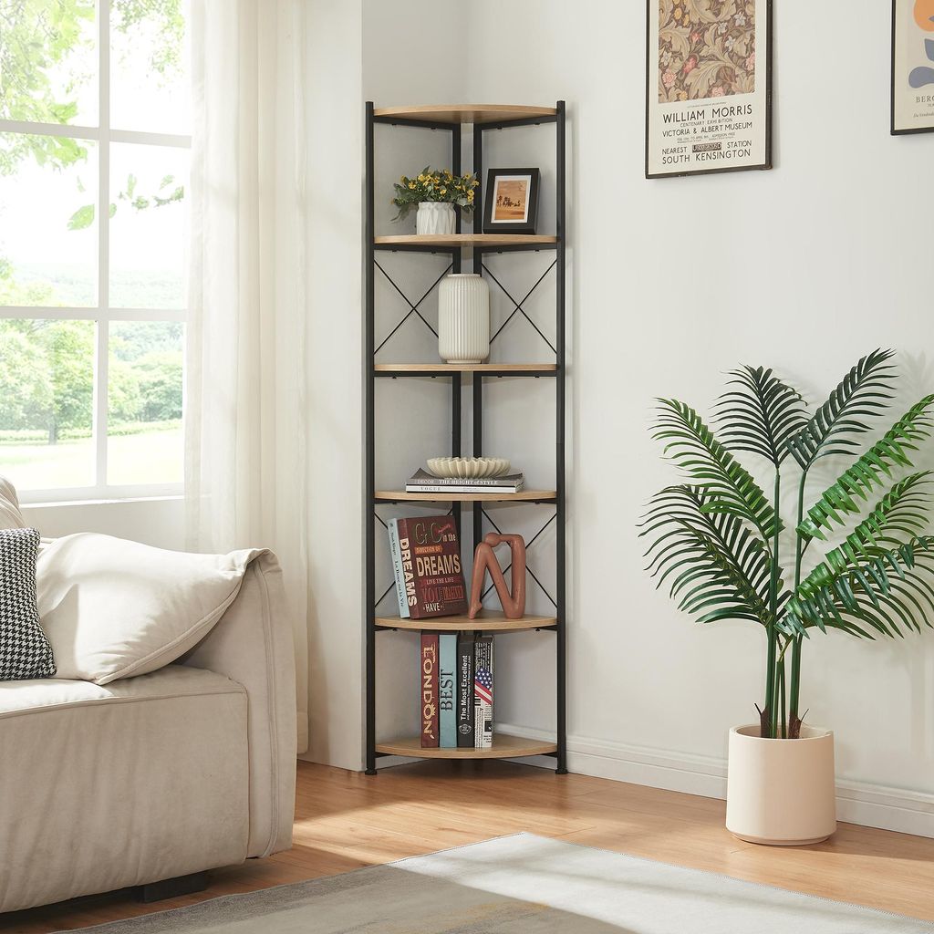 Pflanzregal 'Ulfborg' Holzfarben mit 6 Ablagen 160x30x30 cm Schwarz/Eicheoptik