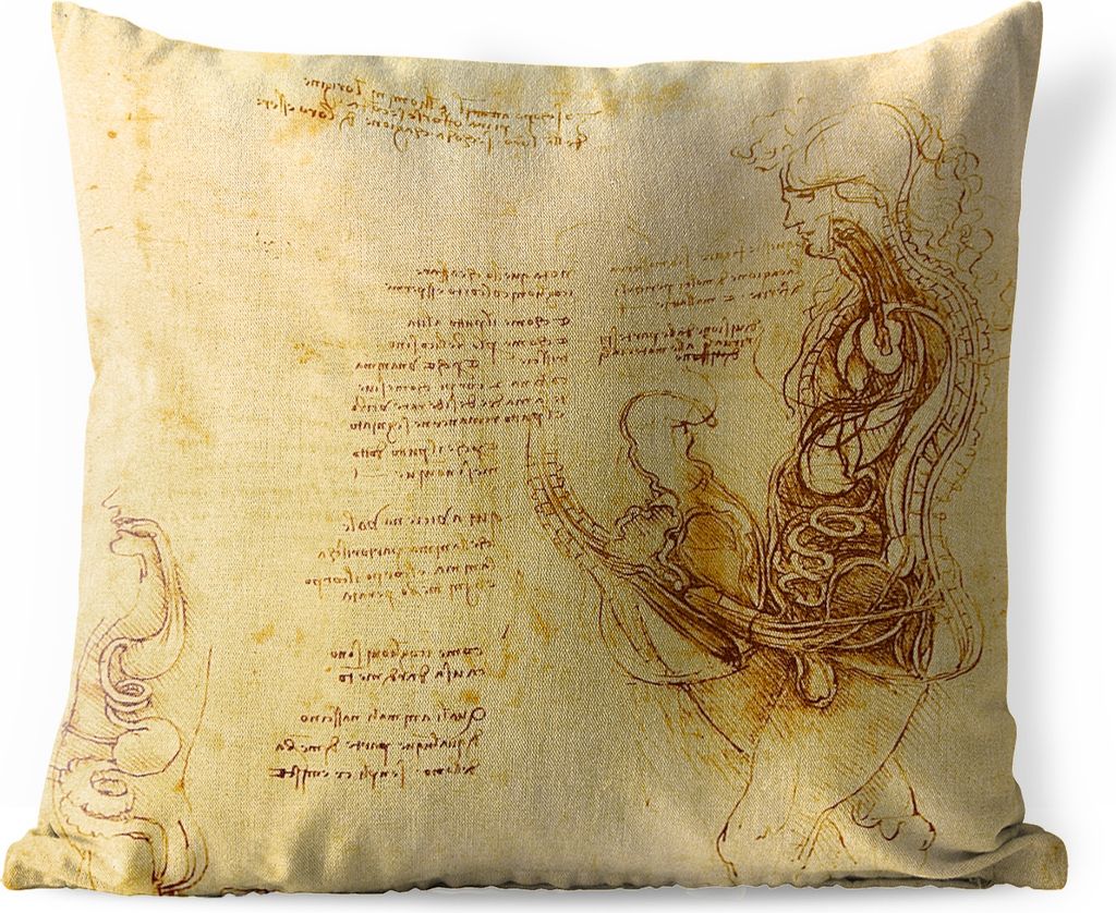 MuchoWow Outdoor Kissen - Die menschliche Fortpflanzung - Leonardo da Vinci - 45x45 cm - Wetterfest - Lounge Kissen - Fotokissen - Dekoratives Ki...