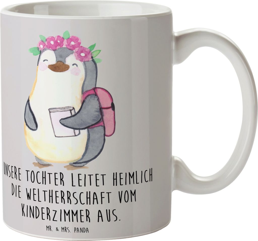 Mr. & Mrs. Panda Becher Tochter Weltherrschaft - Grau Pastell - Geschenk, Keramiktasse, herzerwärmende Sprüche, Verwandte, Kreativität, Tasse, F...