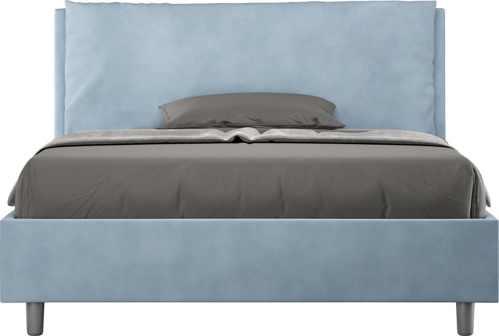 ITYHOME - Gepolstertes Bett mit Lattenrost 140x200 mit Mikrofaserbezug Himmelblau Antea Large