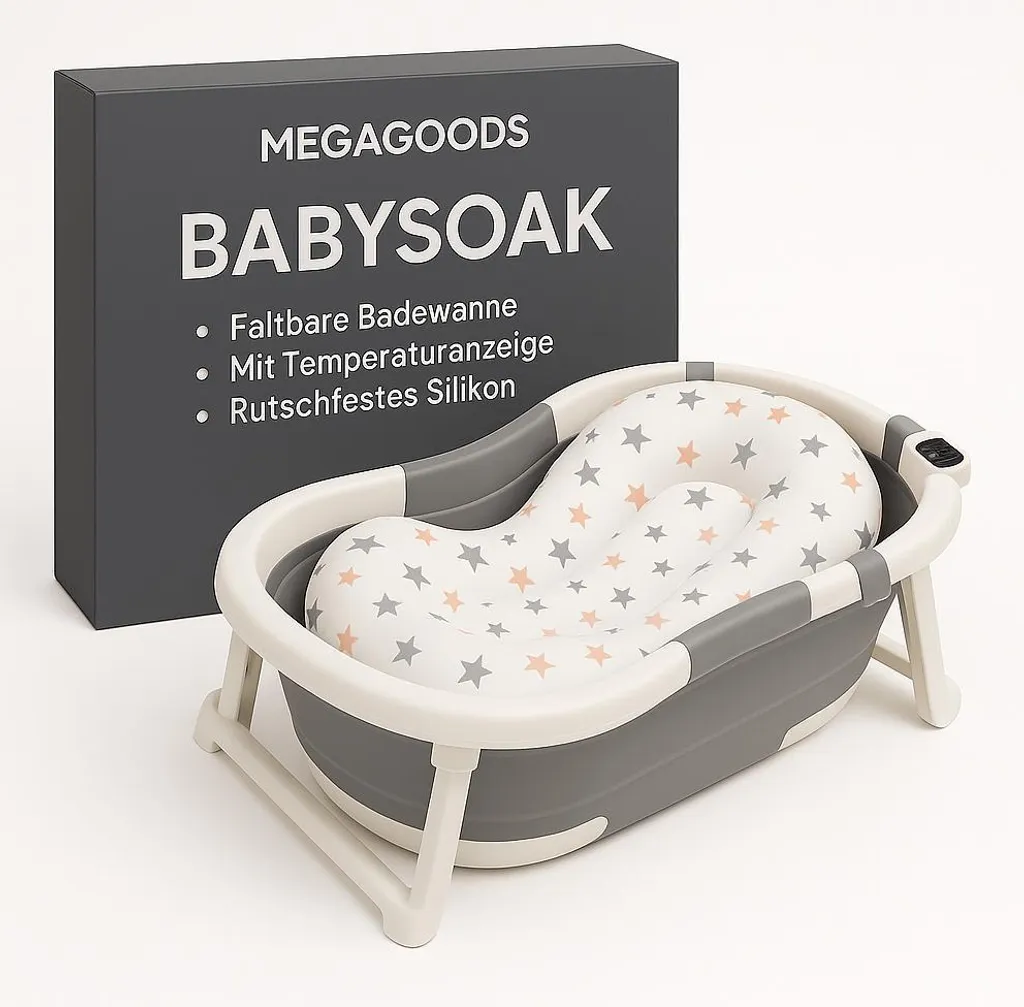Baignoire bébé silicone antidérapante et pliable avec sonde thermique