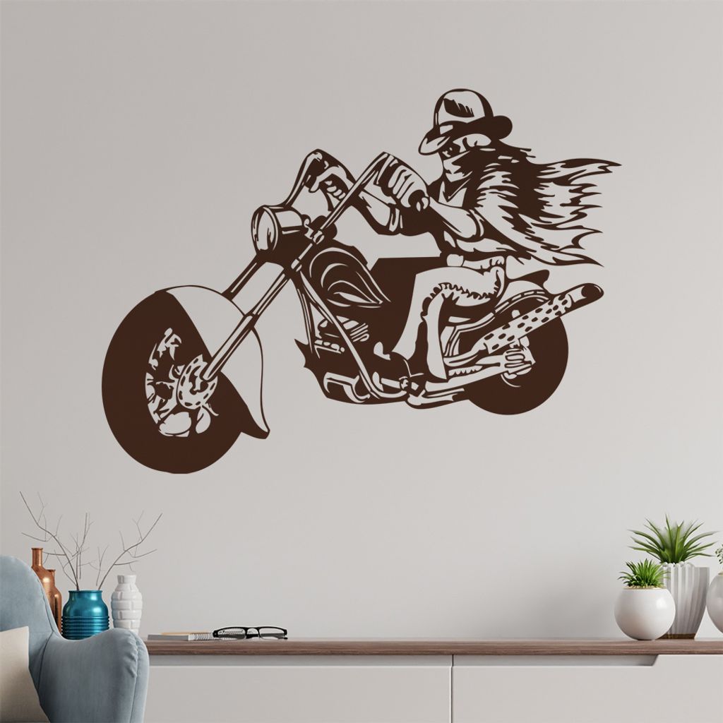 Western Biker Wandtattoo in 6 Größen - Wandaufkleber Wall Sticker - Dekoration, Küche, Wohnzimmer, Schlafzimmer, Badezimmer