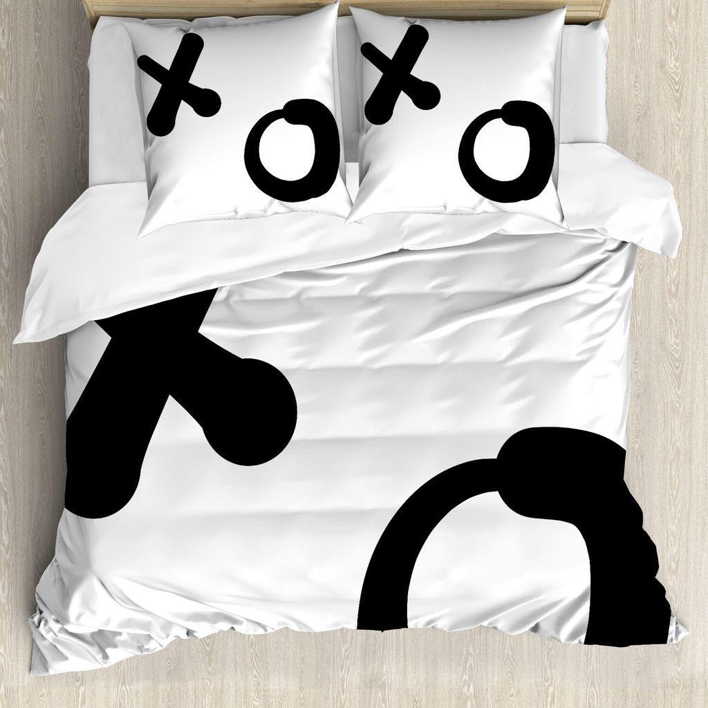 ABAKUHAUS Xo Bettbezug, Simplistic Muster, Milbensicher Allergiker geeignet mit Kissenbezügen, 200 cm x 200 cm - 80 x 80 cm, Schwarz und weiß