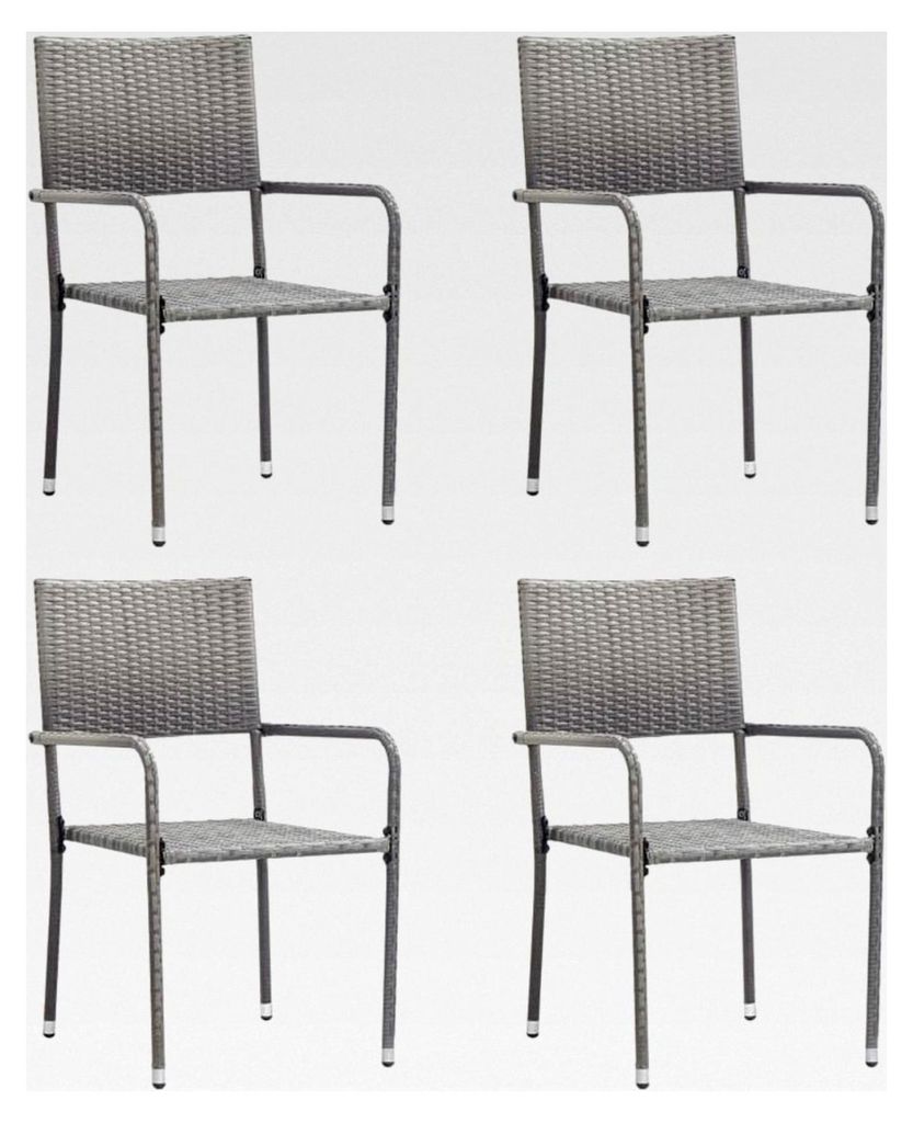 Stapelbare Gartenstühle aus Polyrattan, Grau, 4 Stück
