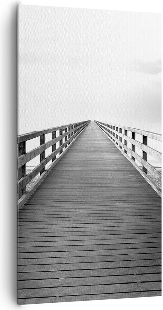 Bild auf Leinwand - Leinwandbild - Einteilig - Pier Perspektive Schwarzweiß - 65x120cm - Wand Bild - Wanddeko - Wandbilder - Leinwanddruck - Bilde...