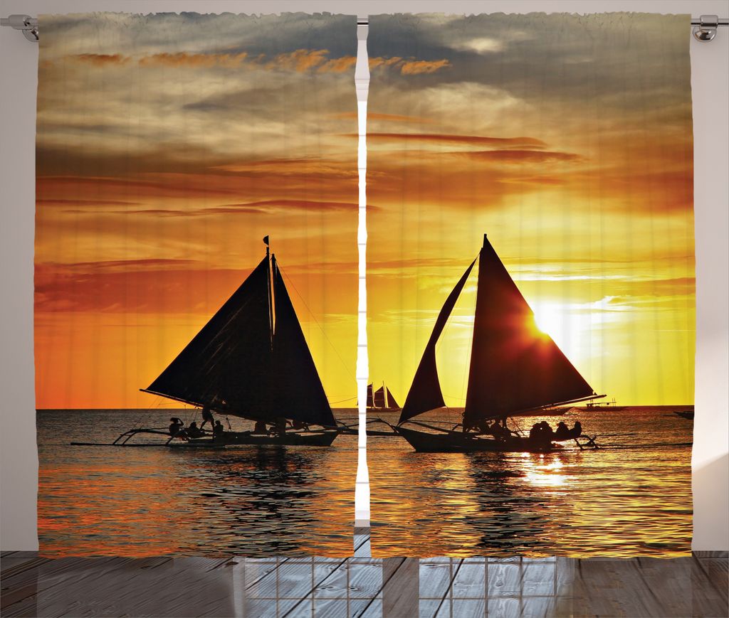 ABAKUHAUS Bunt Rustikaler Vorhang, Romantisches Sonnenuntergang-Segel, Wohnzimmer Universalband Gardinen mit Schlaufen und Haken, 280 x 225 cm, Rin...