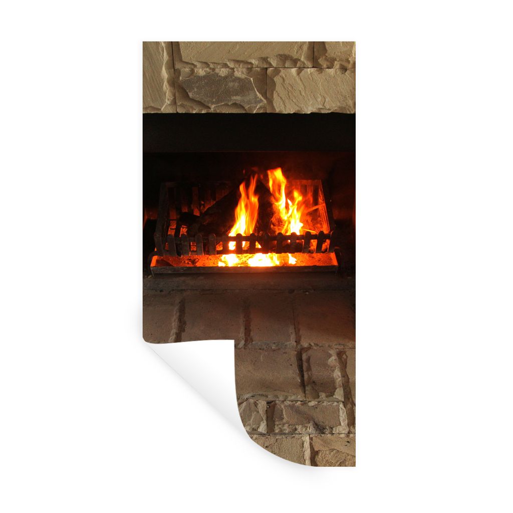 MuchoWow Wandtattoo Wandsticker Wandaufkleber Feuerstelle in einer Steinmauer 60x120 cm Selbstklebend und Repositionierbar - Selbstklebend - Foto...