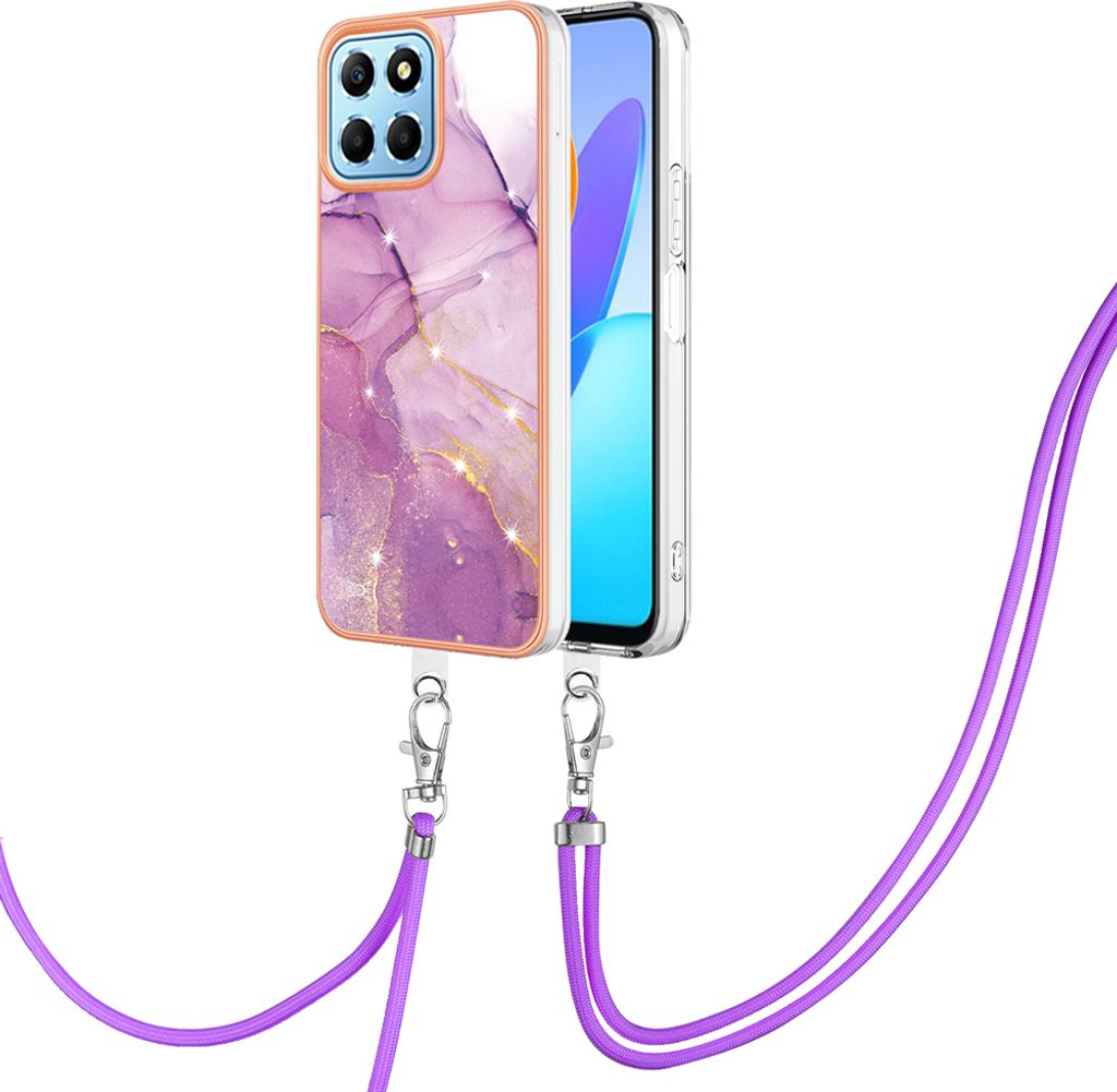 Handykette Hülle für Honor X8 5G Muster TPU Schutzhülle mit verstellbarem Tragegurt Pink