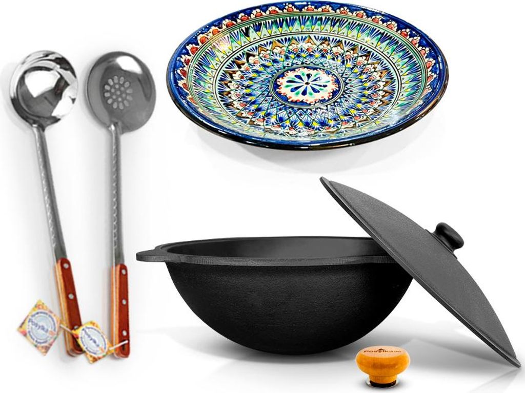 Kazan 12 L Schaumlöffel Gusseisen Holzgriff Plov Kasan Lagan Казан Kochtopf WOK