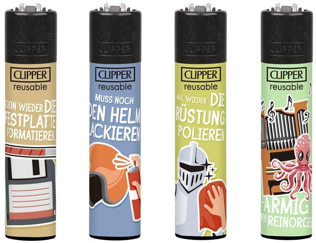 Clipper Feuerzeug 4er Set Trinksprüche