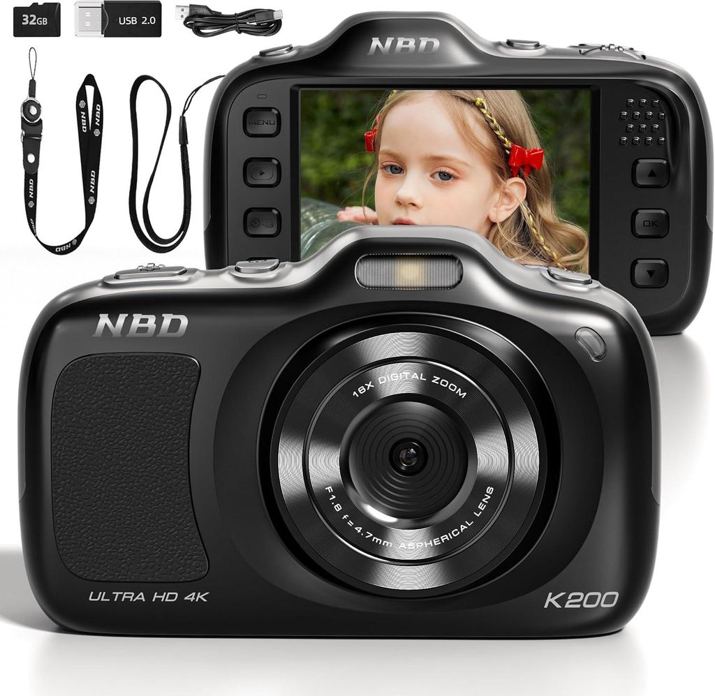 Kompakte 64MP Kamera - Nur 120g - Lange Akkulaufzeit mit integrierten Filtern - WIFI - Ideal für Reisen, Schule und soziale Medien