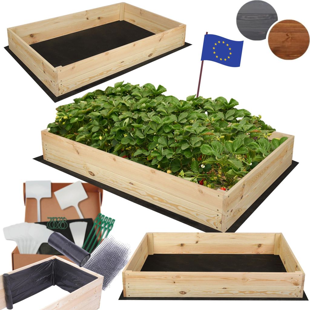 MODO24 Hochbeet Holz, Pflanzkasten, Massivholz, Kiefer, Kräuterbeet, Blumenkasten, Garten, Terrasse, 18x120x80 cm, Natur imprägniert, ZP06