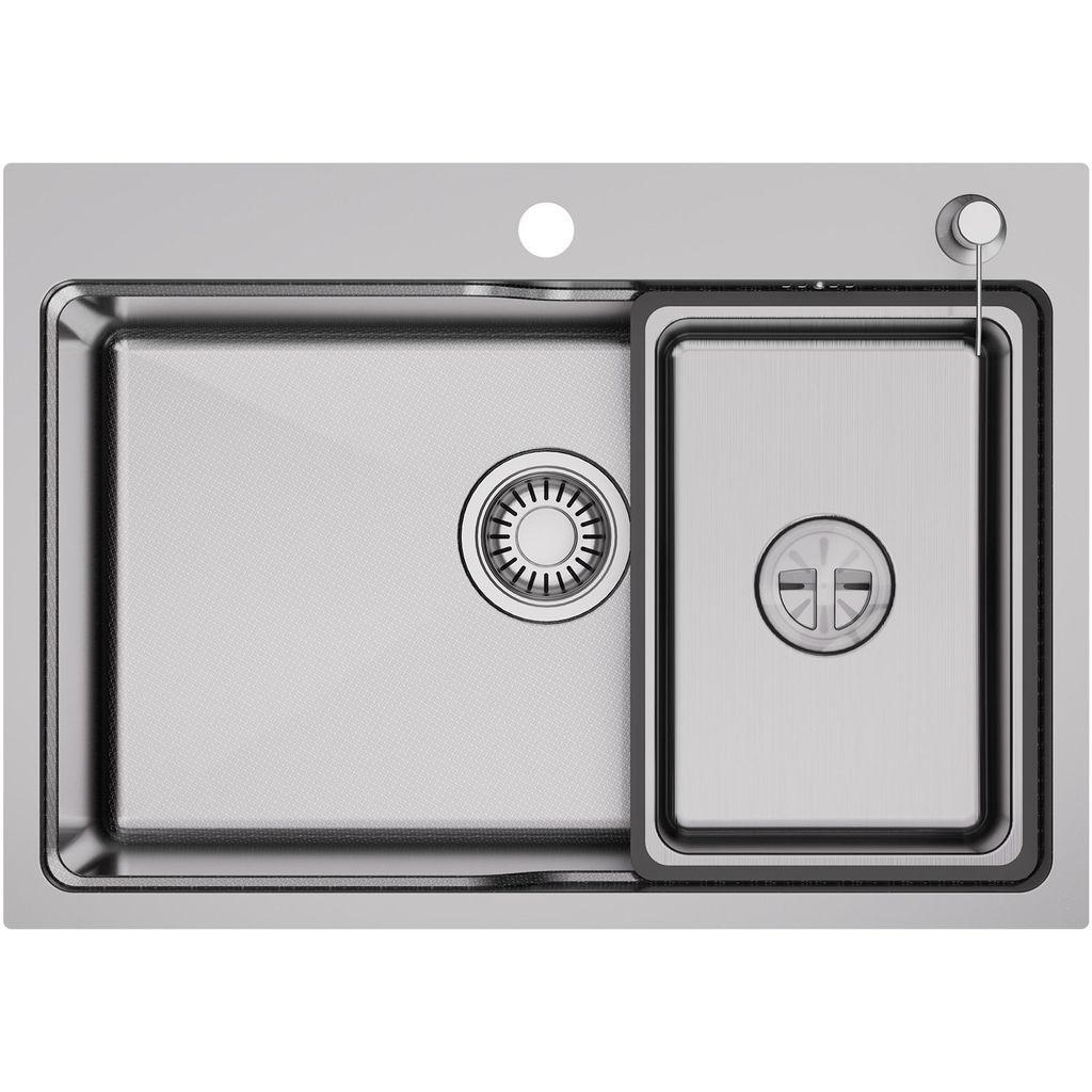 CECIPA MAX Küchenspüle 68 x 48 cm, Einzelspüle aus Edelstahl mit Korb, Seifenspender und Ablaufgarnitur ,für 80 cm breiten Unterschrank,silber